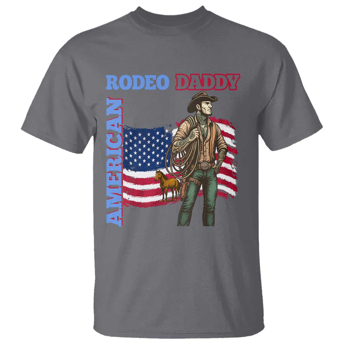 Patriotic Cowboy T Shirt American Rodeo Daddy USA Rodeo Art - Wonder Print Shop