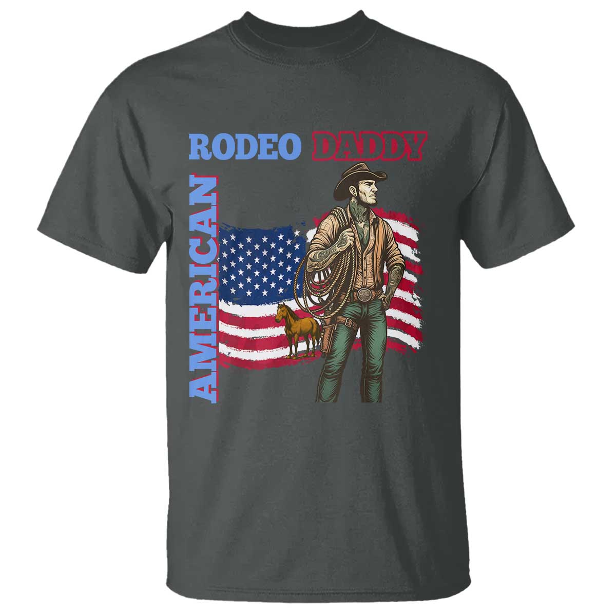 Patriotic Cowboy T Shirt American Rodeo Daddy USA Rodeo Art - Wonder Print Shop