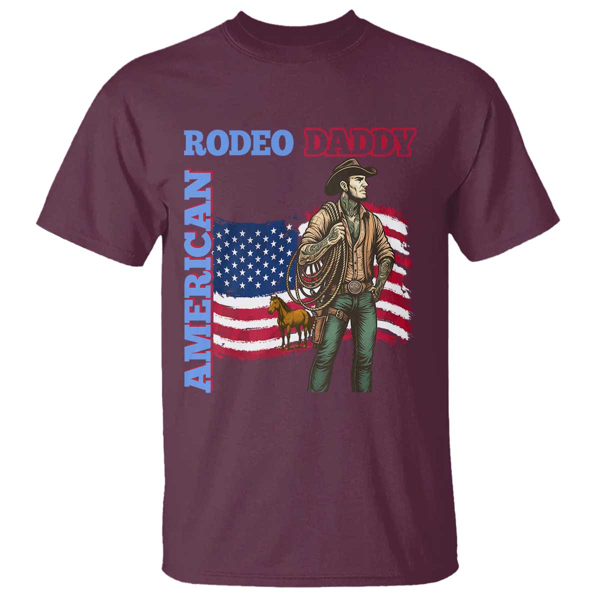 Patriotic Cowboy T Shirt American Rodeo Daddy USA Rodeo Art - Wonder Print Shop