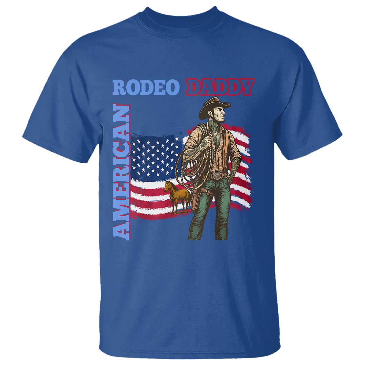 Patriotic Cowboy T Shirt American Rodeo Daddy USA Rodeo Art - Wonder Print Shop