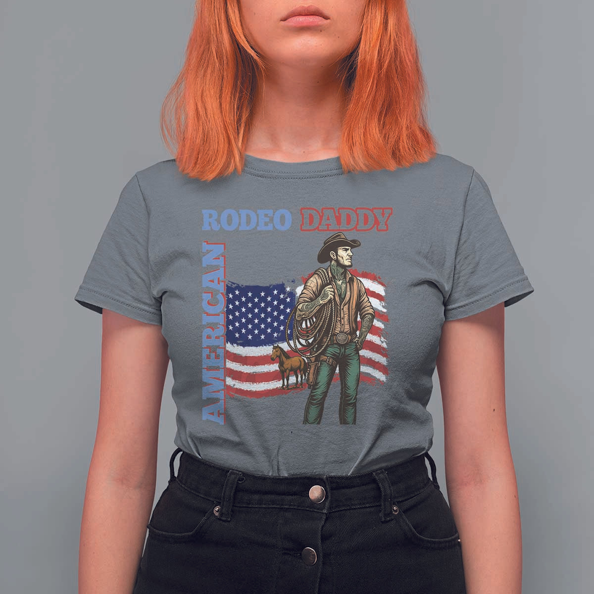 Patriotic Cowboy T Shirt For Women American Rodeo Daddy USA Rodeo Art - Wonder Print Shop