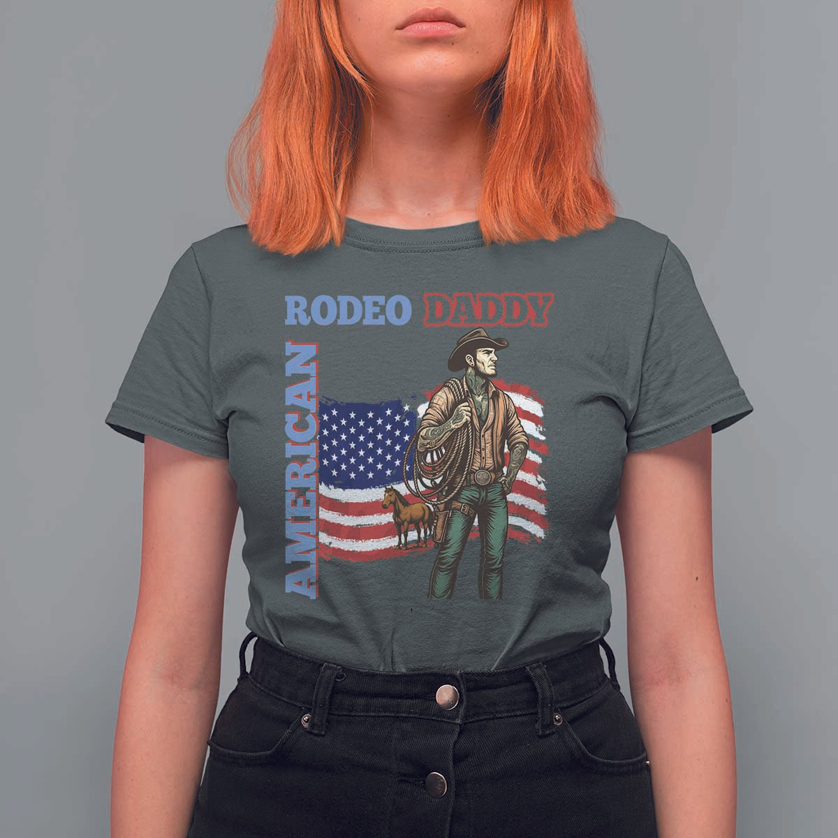 Patriotic Cowboy T Shirt For Women American Rodeo Daddy USA Rodeo Art - Wonder Print Shop