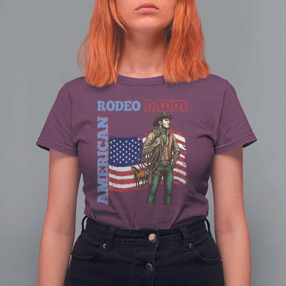 Patriotic Cowboy T Shirt For Women American Rodeo Daddy USA Rodeo Art - Wonder Print Shop