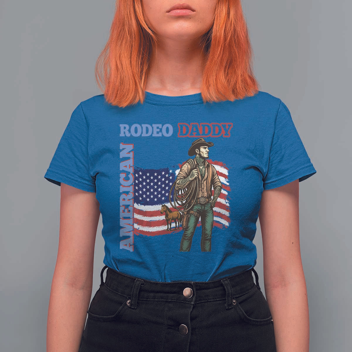 Patriotic Cowboy T Shirt For Women American Rodeo Daddy USA Rodeo Art - Wonder Print Shop