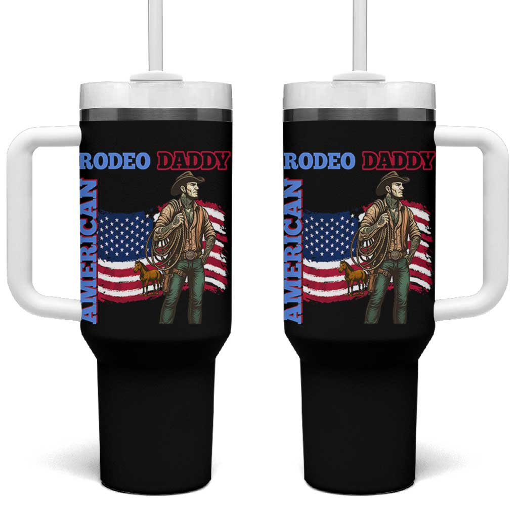 Patriotic Cowboy Tumbler With Handle American Rodeo Daddy USA Rodeo Art