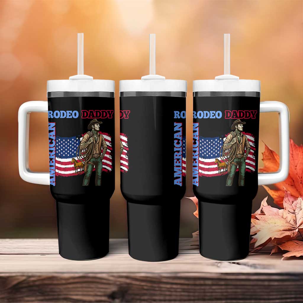 Patriotic Cowboy Tumbler With Handle American Rodeo Daddy USA Rodeo Art