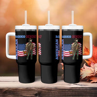Patriotic Cowboy Tumbler With Handle American Rodeo Daddy USA Rodeo Art