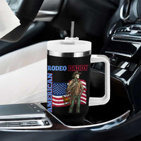 Patriotic Cowboy Tumbler With Handle American Rodeo Daddy USA Rodeo Art