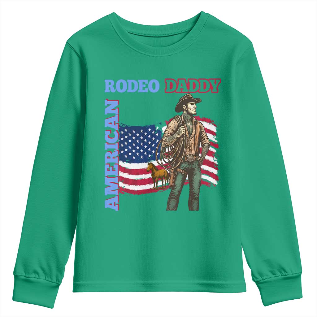 Patriotic Cowboy Youth Sweatshirt American Rodeo Daddy USA Rodeo Art - Wonder Print Shop