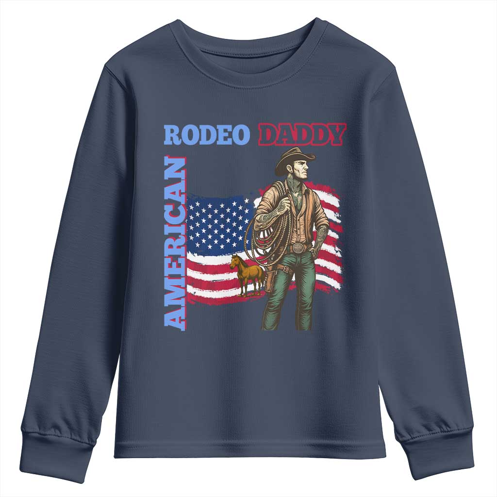 Patriotic Cowboy Youth Sweatshirt American Rodeo Daddy USA Rodeo Art - Wonder Print Shop
