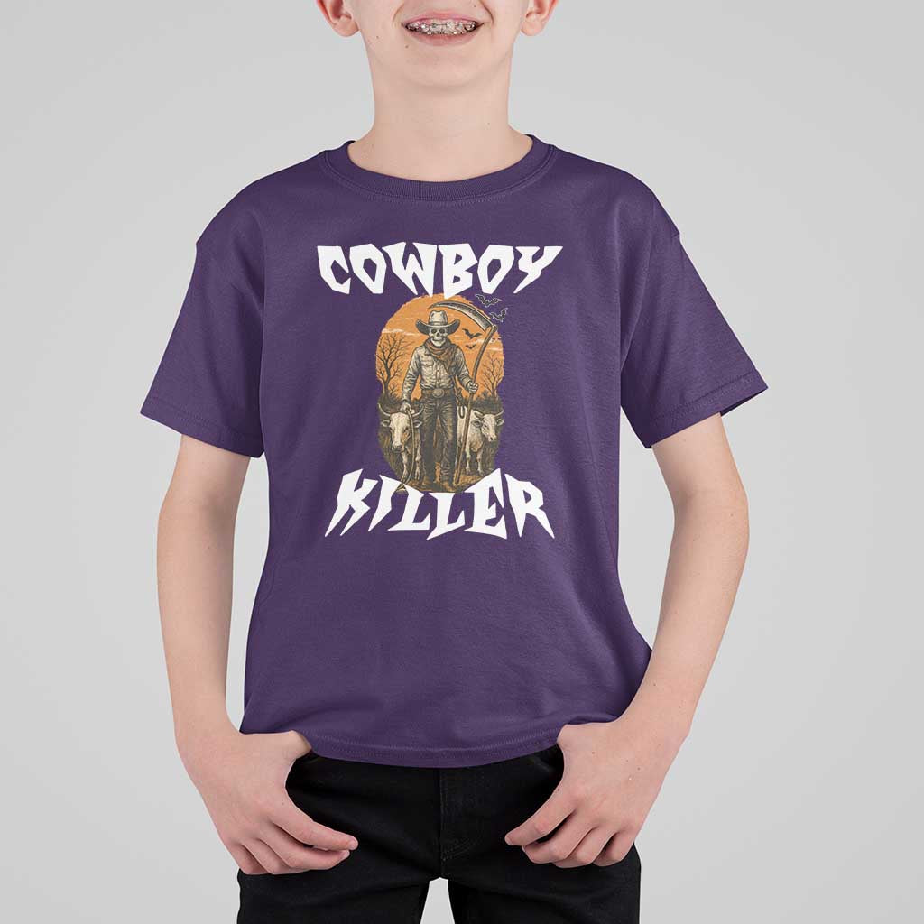 Cowboy Killer Halloween Skeleton T Shirt For Kid Gothic Western Art - Wonder Print Shop