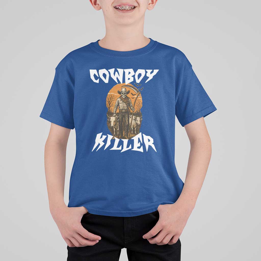 Cowboy Killer Halloween Skeleton T Shirt For Kid Gothic Western Art - Wonder Print Shop
