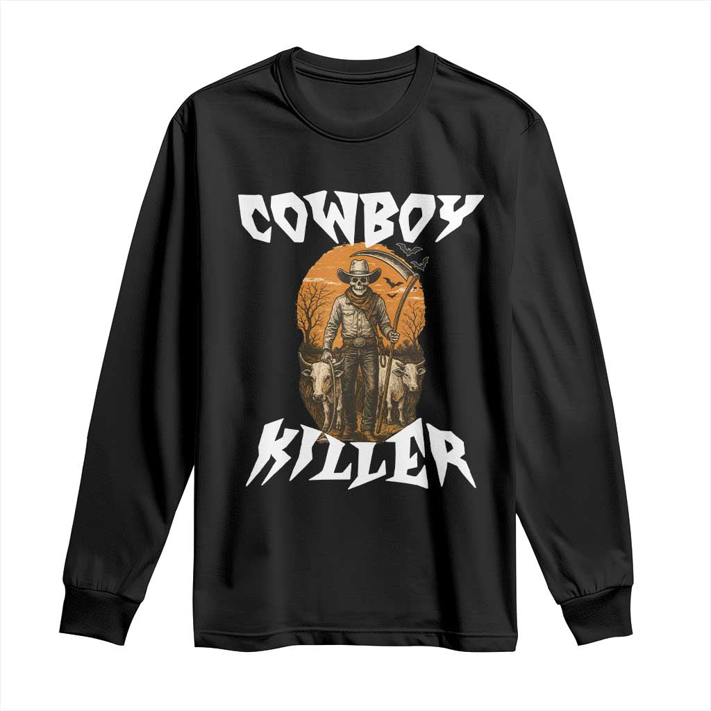 Cowboy Killer Halloween Skeleton Long Sleeve Shirt Gothic Western Art - Wonder Print Shop