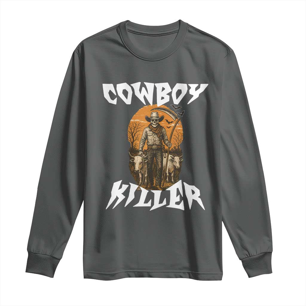 Cowboy Killer Halloween Skeleton Long Sleeve Shirt Gothic Western Art - Wonder Print Shop