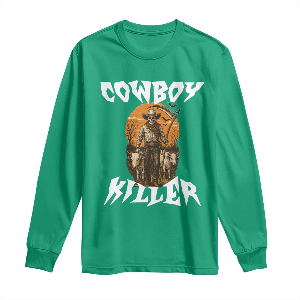 Cowboy Killer Halloween Skeleton Long Sleeve Shirt Gothic Western Art - Wonder Print Shop