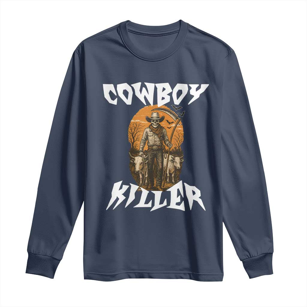Cowboy Killer Halloween Skeleton Long Sleeve Shirt Gothic Western Art - Wonder Print Shop