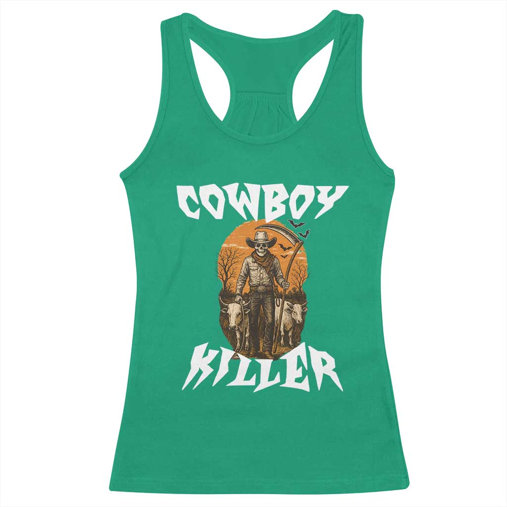 Cowboy Killer Halloween Skeleton Racerback Tank Top Gothic Western Art - Wonder Print Shop