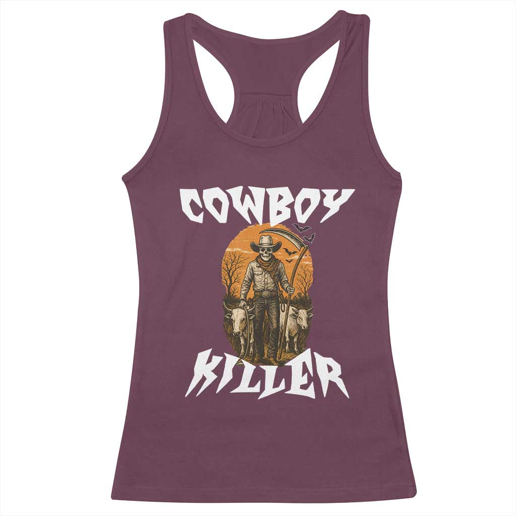 Cowboy Killer Halloween Skeleton Racerback Tank Top Gothic Western Art - Wonder Print Shop