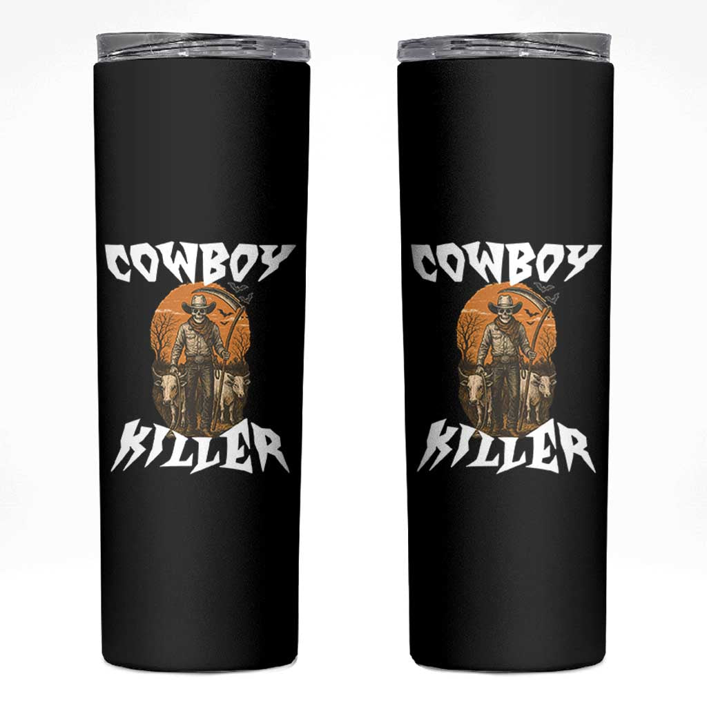 Cowboy Killer Halloween Skeleton Skinny Tumbler Gothic Western Art