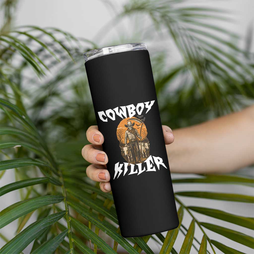 Cowboy Killer Halloween Skeleton Skinny Tumbler Gothic Western Art