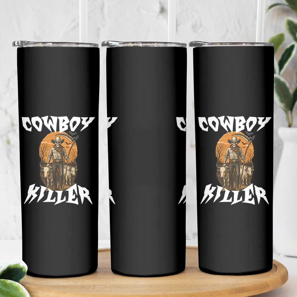 Cowboy Killer Halloween Skeleton Skinny Tumbler Gothic Western Art