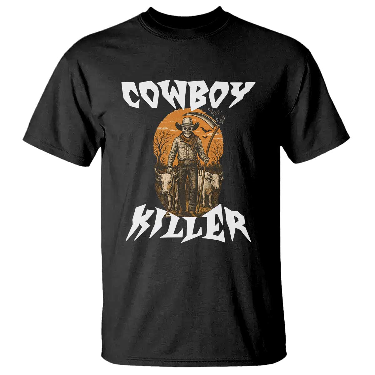 Cowboy Killer Halloween Skeleton T Shirt Gothic Western Art - Wonder Print Shop