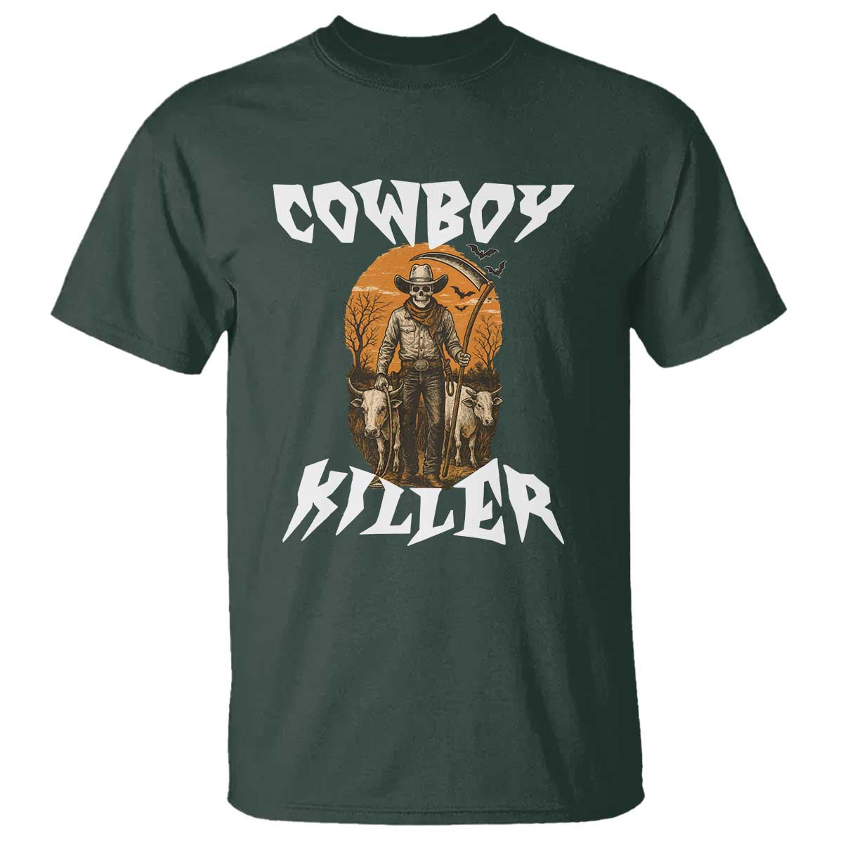 Cowboy Killer Halloween Skeleton T Shirt Gothic Western Art - Wonder Print Shop