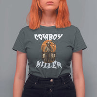 Cowboy Killer Halloween Skeleton T Shirt For Women Gothic Western Art - Wonder Print Shop