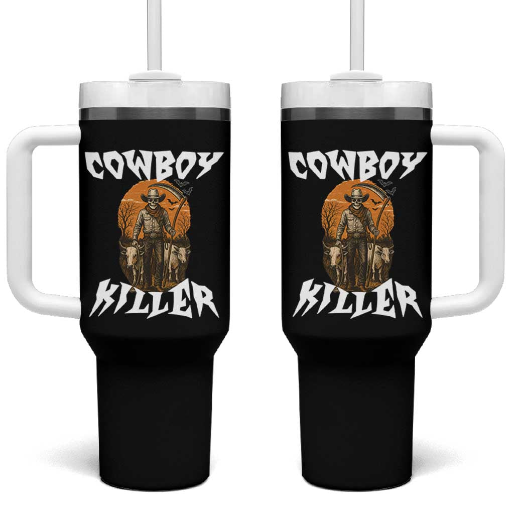 Cowboy Killer Halloween Skeleton Tumbler With Handle Gothic Western Art