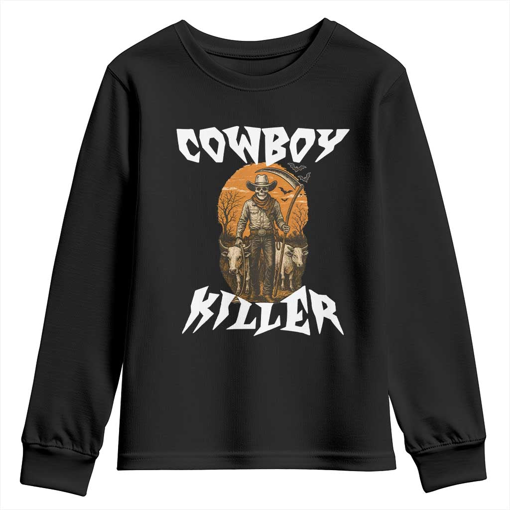 Cowboy Killer Halloween Skeleton Youth Sweatshirt Gothic Western Art - Wonder Print Shop