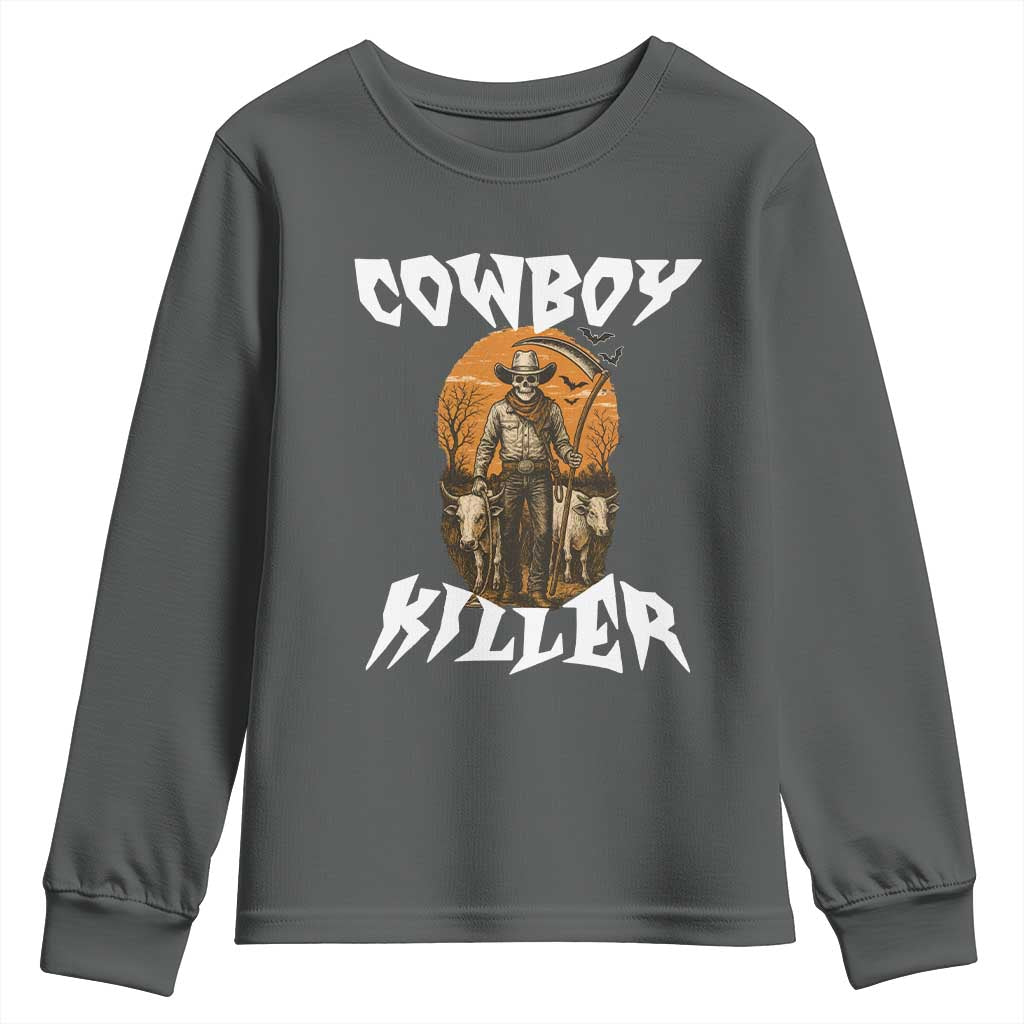 Cowboy Killer Halloween Skeleton Youth Sweatshirt Gothic Western Art - Wonder Print Shop