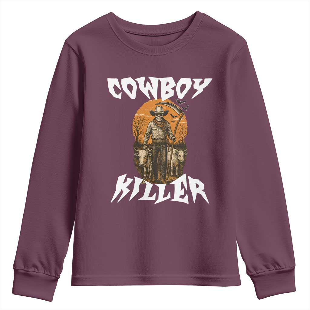 Cowboy Killer Halloween Skeleton Youth Sweatshirt Gothic Western Art - Wonder Print Shop