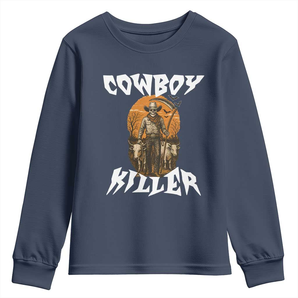 Cowboy Killer Halloween Skeleton Youth Sweatshirt Gothic Western Art - Wonder Print Shop