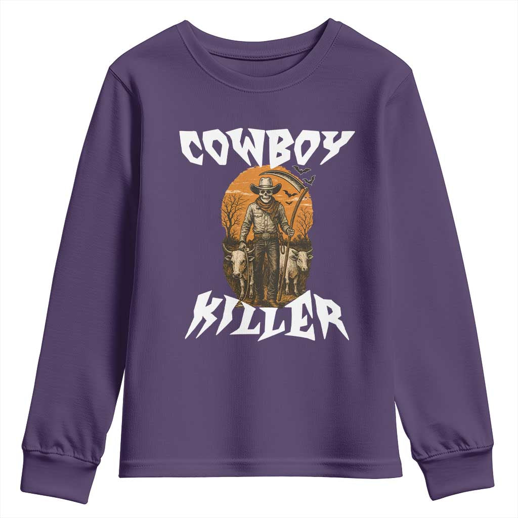 Cowboy Killer Halloween Skeleton Youth Sweatshirt Gothic Western Art - Wonder Print Shop