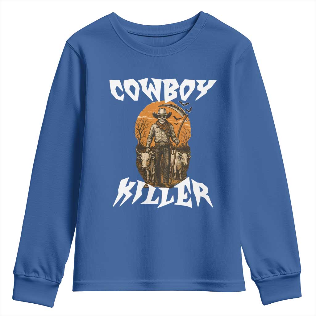 Cowboy Killer Halloween Skeleton Youth Sweatshirt Gothic Western Art - Wonder Print Shop