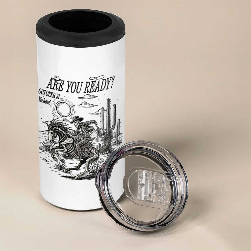 Halloween Skeleton 4 in 1 Can Cooler Tumbler Are You Ready October 31 Rodeo Cowboy