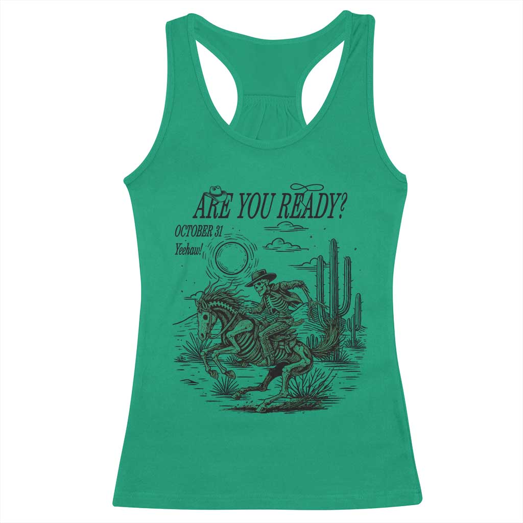 Halloween Skeleton Racerback Tank Top Are You Ready October 31 Rodeo Cowboy - Wonder Print Shop