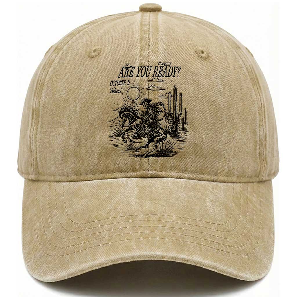 Halloween Skeleton Washed Cotton Baseball Cap Are You Ready October 31 Rodeo Cowboy