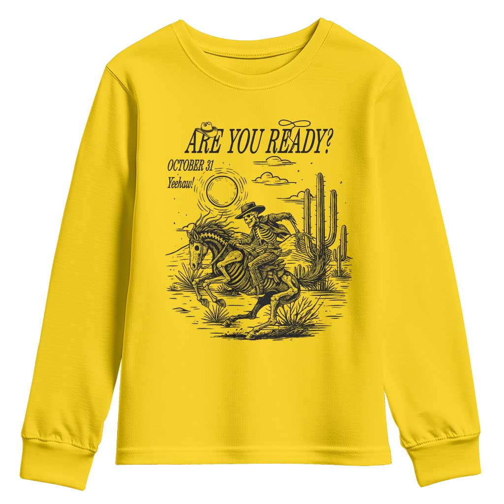 Halloween Skeleton Youth Sweatshirt Are You Ready October 31 Rodeo Cowboy - Wonder Print Shop