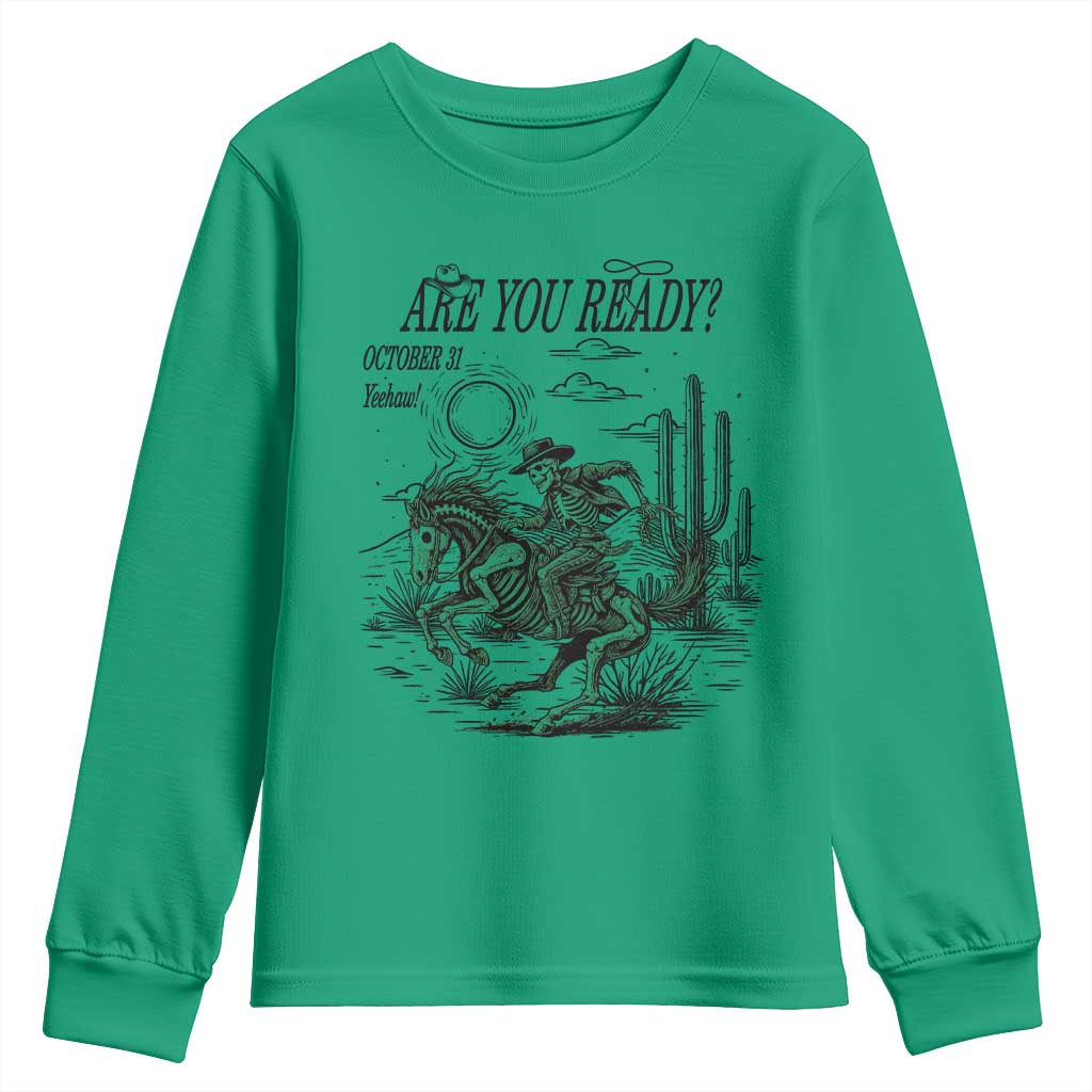 Halloween Skeleton Youth Sweatshirt Are You Ready October 31 Rodeo Cowboy - Wonder Print Shop