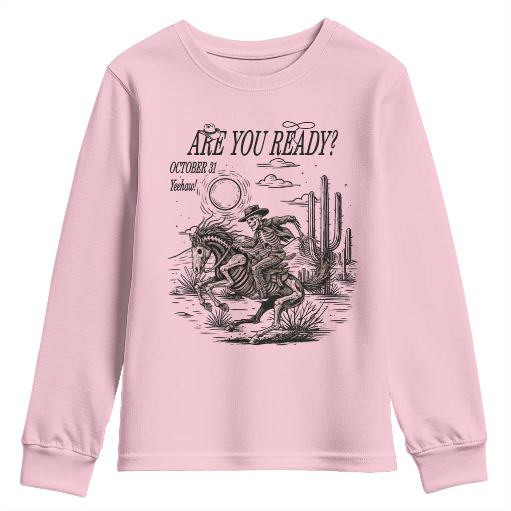Halloween Skeleton Youth Sweatshirt Are You Ready October 31 Rodeo Cowboy - Wonder Print Shop