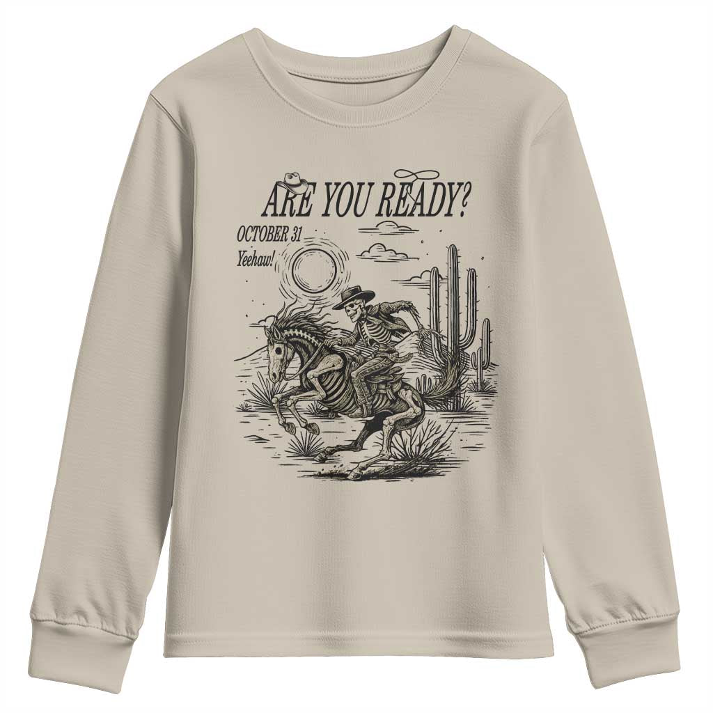 Halloween Skeleton Youth Sweatshirt Are You Ready October 31 Rodeo Cowboy - Wonder Print Shop