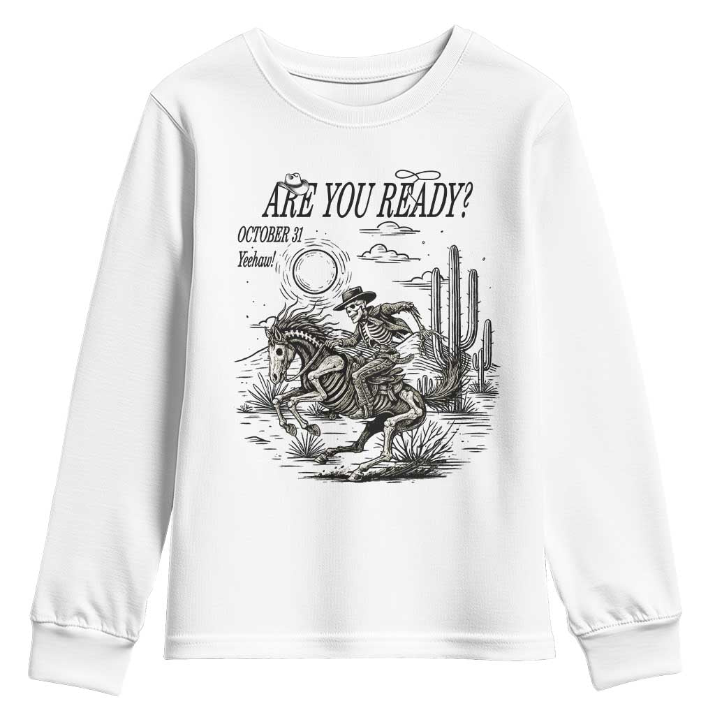 Halloween Skeleton Youth Sweatshirt Are You Ready October 31 Rodeo Cowboy - Wonder Print Shop
