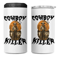Halloween Skeleton 4 in 1 Can Cooler Tumbler Cowboy Killer Spooky Western Horror Design