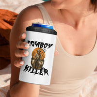 Halloween Skeleton 4 in 1 Can Cooler Tumbler Cowboy Killer Spooky Western Horror Design