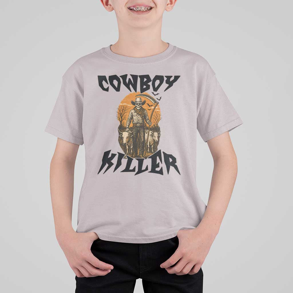 Halloween Skeleton T Shirt For Kid Cowboy Killer Spooky Western Horror Design - Wonder Print Shop