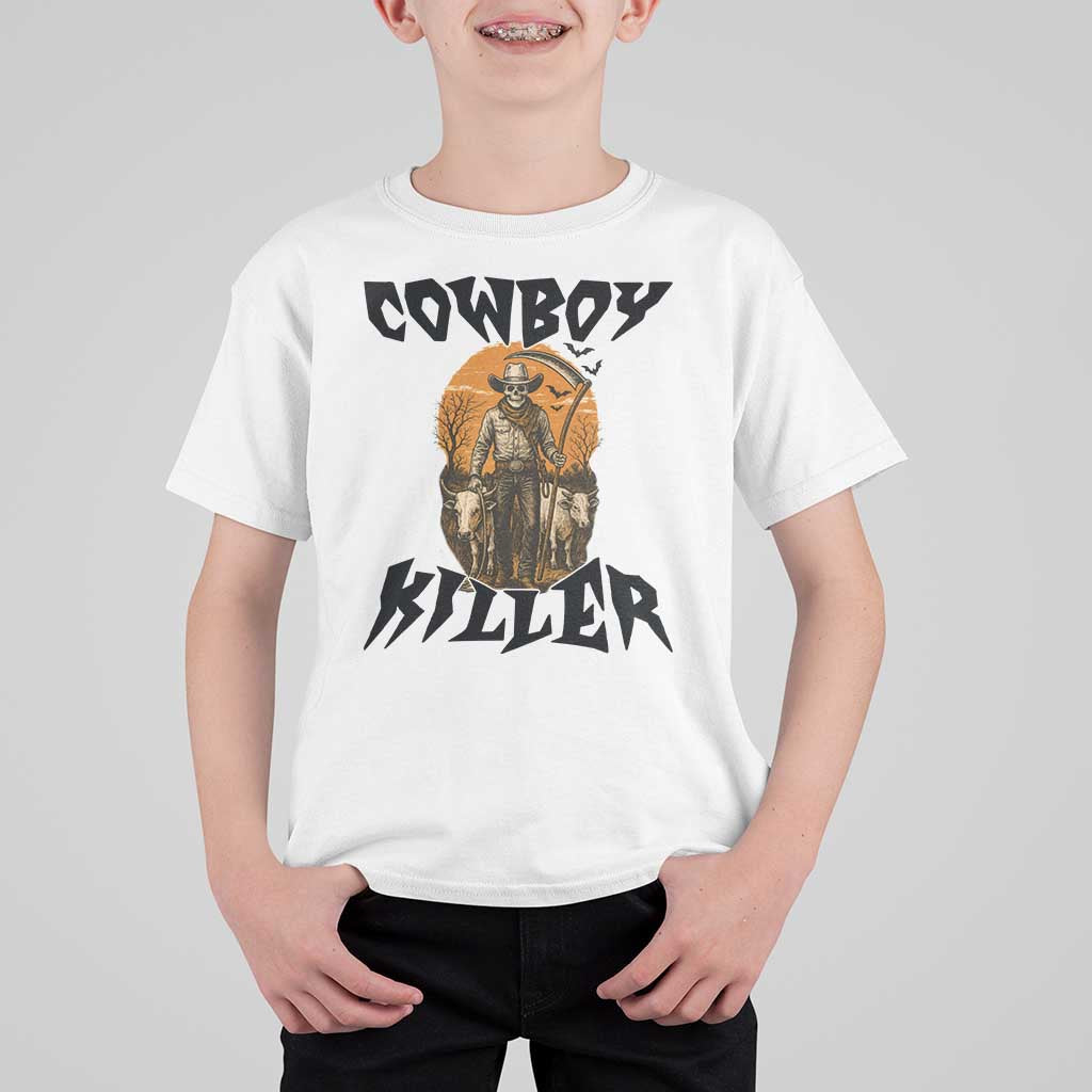 Halloween Skeleton T Shirt For Kid Cowboy Killer Spooky Western Horror Design - Wonder Print Shop