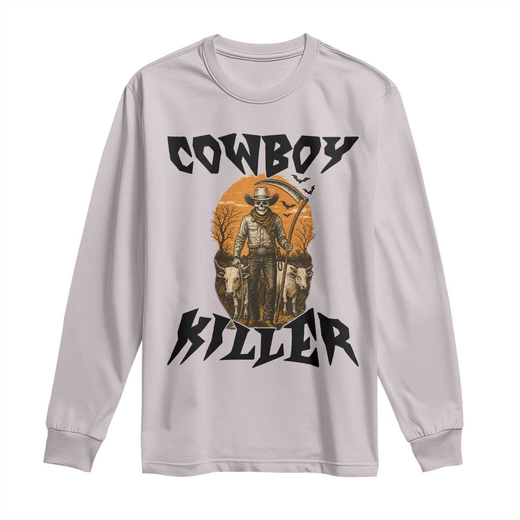 Halloween Skeleton Long Sleeve Shirt Cowboy Killer Spooky Western Horror Design - Wonder Print Shop