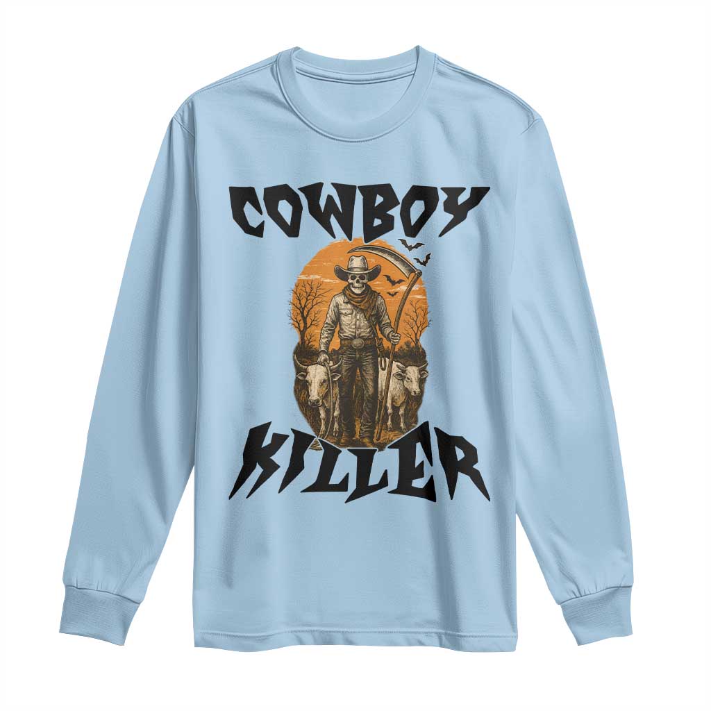 Halloween Skeleton Long Sleeve Shirt Cowboy Killer Spooky Western Horror Design - Wonder Print Shop