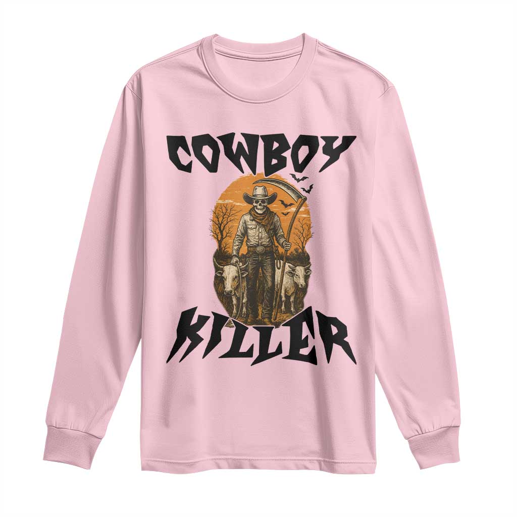 Halloween Skeleton Long Sleeve Shirt Cowboy Killer Spooky Western Horror Design - Wonder Print Shop